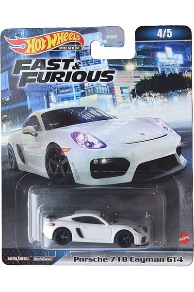 HOT WHEELS Premium F&F 4/5 - Porsche 718 Cayman GT4 Beyaz