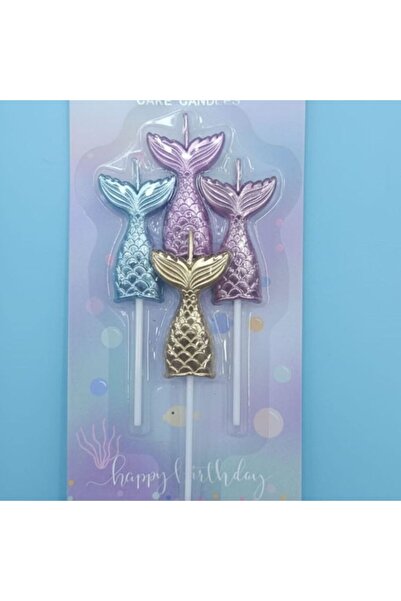 parti sürprizi Deniz Kızı Kuyruğu Büyük Boy 4 lü Mum Set