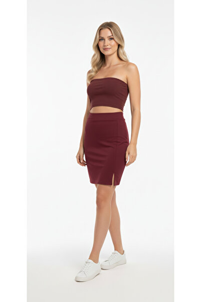 BRAVORİTE Burgundy Slit Detail Skirt