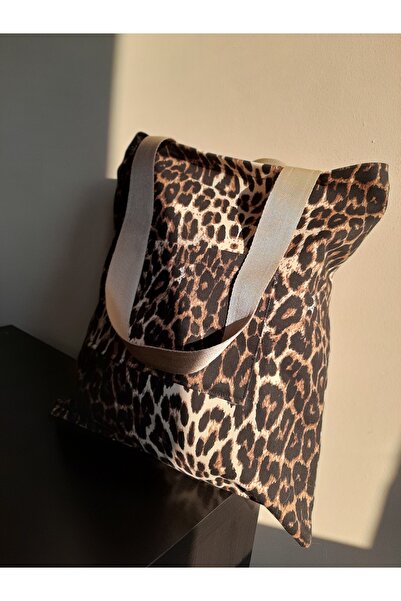 homecandleglow Leopard Print Tote Bag, Eco-Friendly Tote Bag, Pocket Detail Hand and Shoulder Bag, Shopping