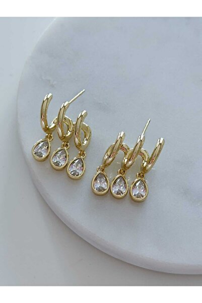CHARMLUCKY Special Series 3-Piece Looking Alike Almond Stone Earrings