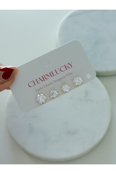 CHARMLUCKY Special Series 4-Piece Tektaş Earring Set
