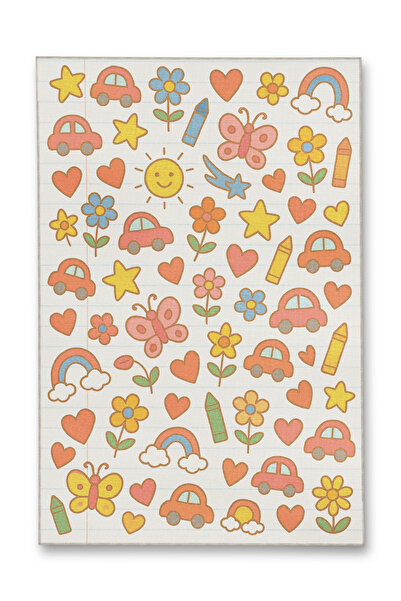 Rugs Modern Halı MOSSO Çok Renkli Çocuk Resimleri Figürlü Desen Dokuma Taban ...