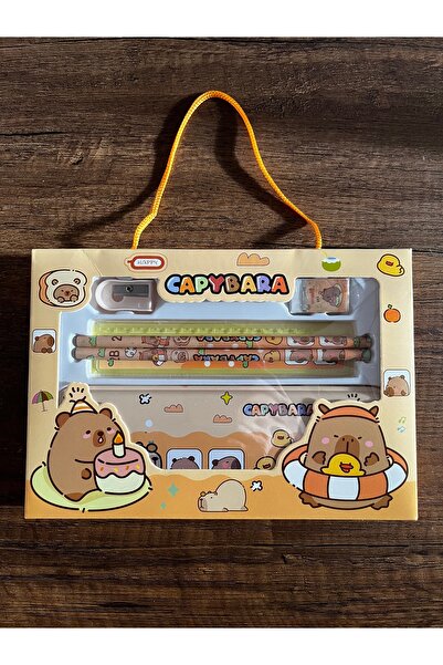 gülümse gel Kırtasiye Okul Seti Kapibara Capybara Kalemlik Kalem Silgi Kalemtıraş Cetvel Set