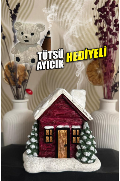 BLANJ Yılbaşı Temalı Vişne Çürüğü Renkli Dağ Evi Tütsülük (minik ayıcık ve tütsü hediyeli)