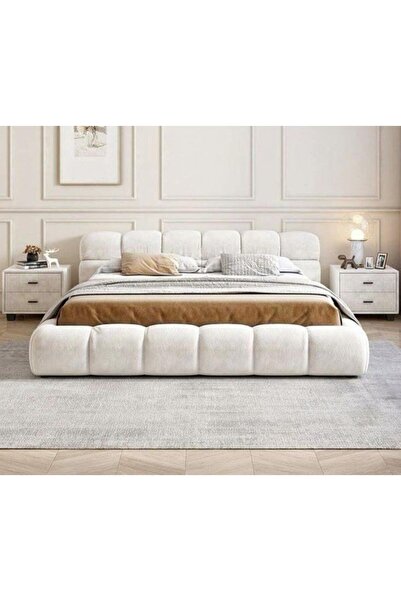 Abdo1996 سرير مخملي بيج من الدرجة الثالثة