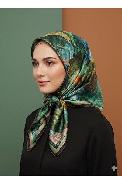 Levidor وشاح حريري 90×90 بمظهر الكاكي - الزمرد - الكريستال الأسود - تصميم أني...