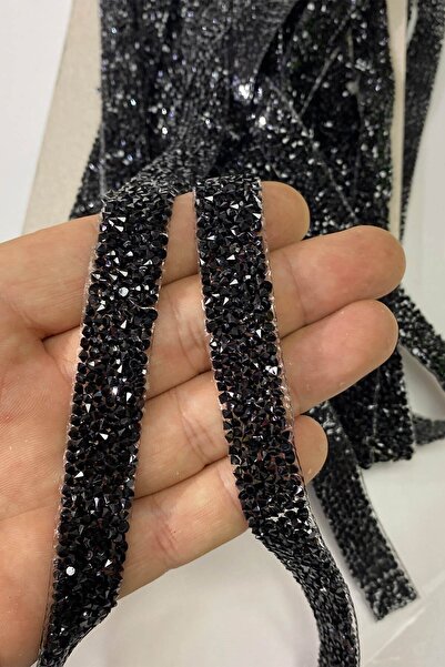 Limelia Aplic decorativ cu bandă de piatră lipită cu fier de călcat fin, 1,5 cm, negru