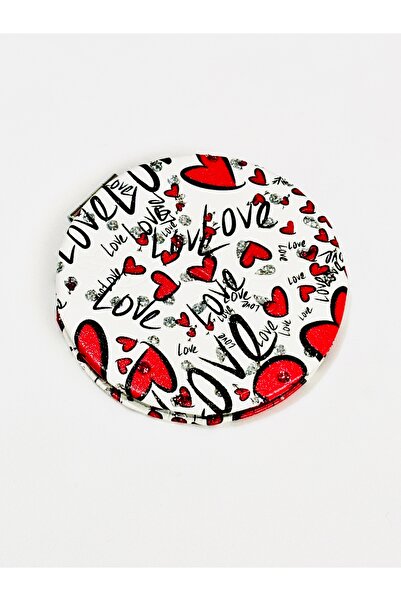 MODAMİRA AKSESUAR Kompakt Katlanabilir Love Yazılı Kalpli Cep Makyaj Aynası