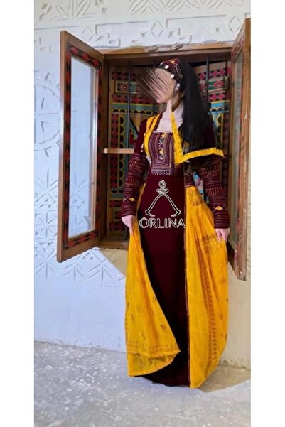 Orlina جلابية شمس عسير العنابية الفاخرة مع الطرحة