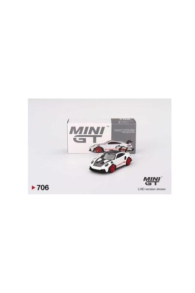 mini gt 706 Porsche 911 (992) GT3 RS Weissach Package White with Pyro Red 1/64 Model Araba