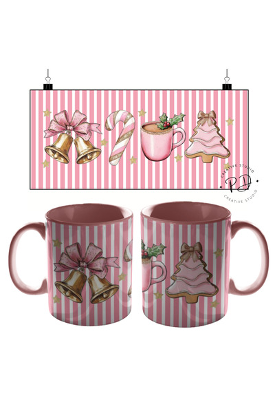 PRİNTOPİA DESİGN Yılbaşı Temalı Pembe Porselen Kupa Bardak – Renkli Baskılı, ...