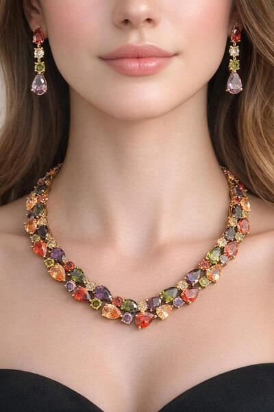 MY NUCA Yüksek Kalite Işıltılı Çok Renkli Taşlı Takı Seti