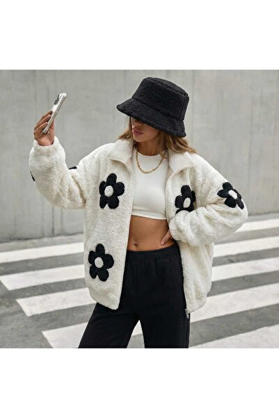 minshe Flowered Women's Plush Coat