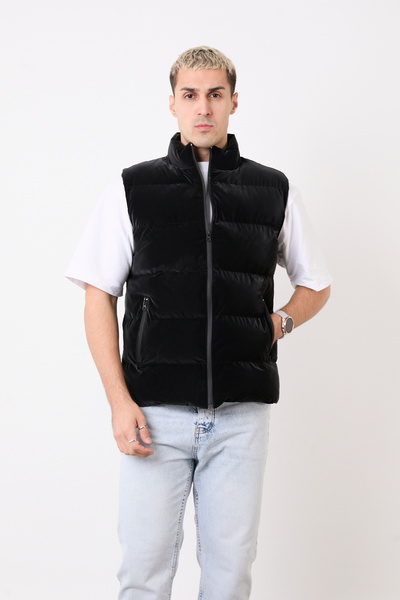 blayn jeans Men's Black Puffer Vest – Lightweight, Mock Neck , Everyday Use