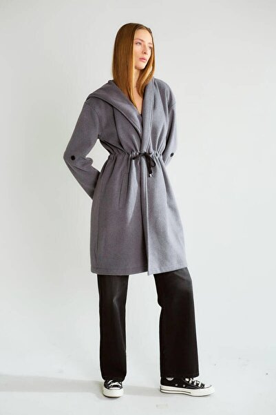 cemo Kapüşonlu Beli Büzgülü, Orta Boy Kaban