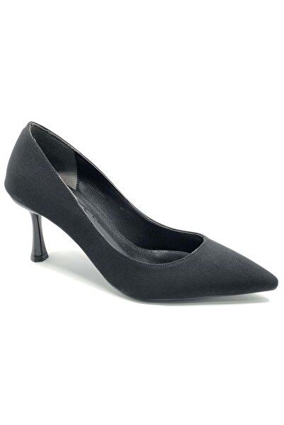 KOCAMANLAR Feles 7 cm Heeled Stiletto Women's Shoes Black-Satin