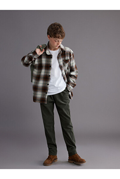 LC Waikiki Pantaloni pentru băieți din catifea cu talie elastică LCW Kids, verzi