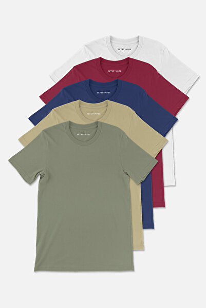 Stoykis قمصان رجالية بيضاء وحمراء داكنة وزرقاء داكنة وكاكي، 100% قطن، عبوة من...