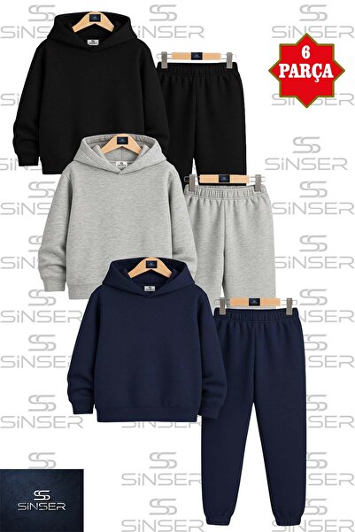 SS SİNSER Çocuk Unısex"SADE BASKISIZ 3 TAKIM"3LU Kapşolu Eşofman Takımı