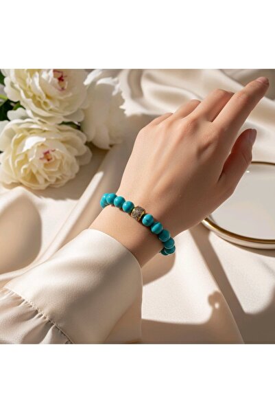 AYTENS TAKI سوار من الحجر الطبيعي الفيروزي الأصلي - مطرز على النحاس الزاماك