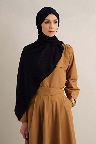 Armine Pamora Shawl - Monogram Patterned 3 - Dark Navy Blue 03