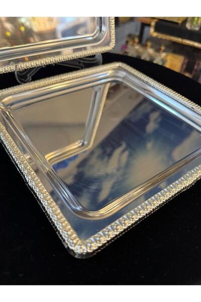 LOKMAN ZÜCCACİYE SHOWROOM 3 ADET ÇELİK GÜMÜŞ RENK TEPSİ GÜMÜŞ DÖKÜM KENARLI KAHVE ÇAY SUNUM SÖZ TEPSİSİ