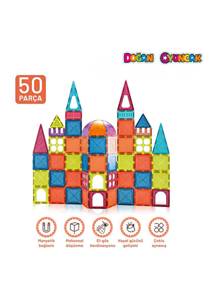Doğan Oyuncak Dünyası Orijinal Magnetic Tiles 50 Parça Manyetik Oyuncak - Mag...