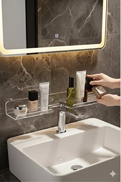 kesita TASARIM Musluk Arkası Lavabo Raf (ŞEFFAF) Mutfak Banyo Uyumlu