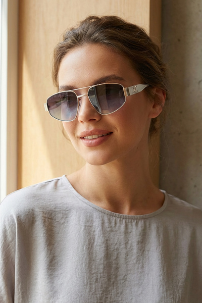 Kapin Corel Damla Metal Tasarım Güneş Gözlüğü - Gümüş Lacivert