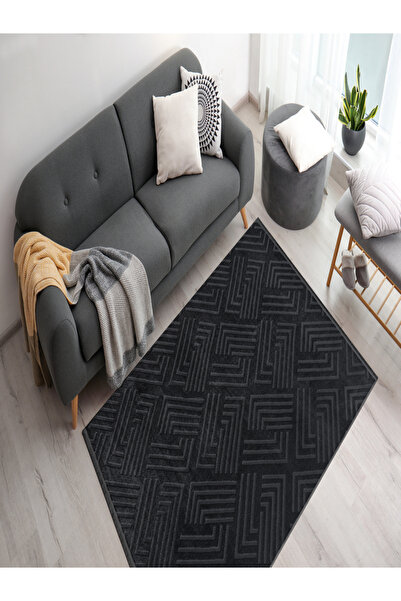 Musbak Halıdan Antrasit Gri Oppos Serisi Modern Kaymaz taban Makinede Yıkanab...