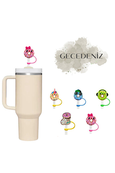 GECEDENİZ Termos Uyumlu Pipet Tıpası Pembe Tokalı Donut
