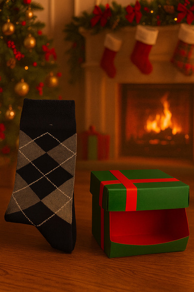 DEYDİ Baklava Desenli Çorap-Kışlık Pamuklu Unisex Çorap-Hediye Kutulu