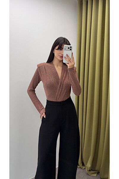 HAZELANNA Double-Breasted Glitter Rose Bodysuit