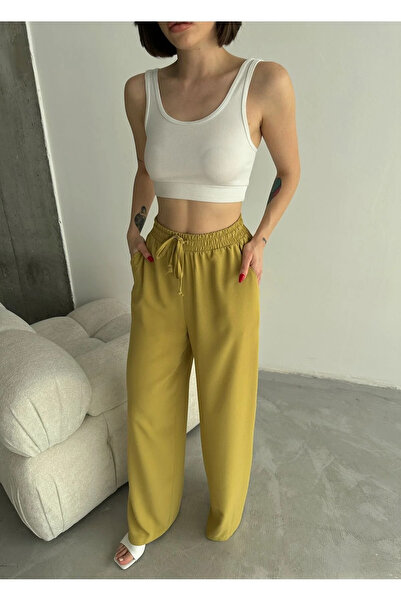 My Blog Pantaloni largi elastici verde ulei - 3374