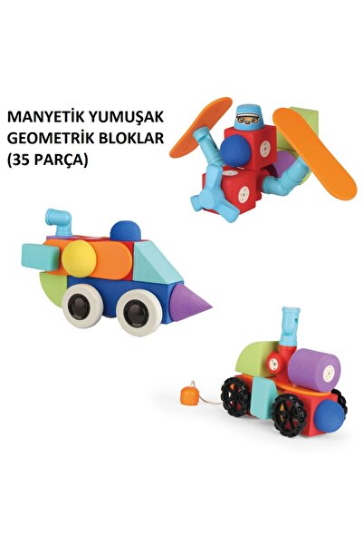tutobaby Geometrik Şekilli Manyetik Yumuşak Yapı Blokları (35 Parça)