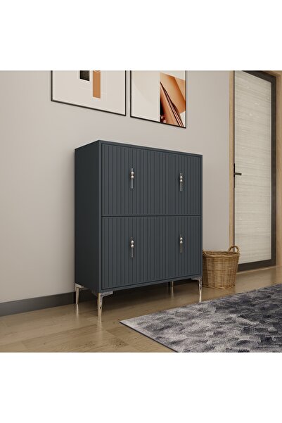 morepp Lago Çok Amaçlı Ayakkabı Dolabı Gümüş | Antrasit - Antrasit