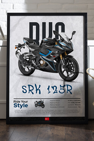 Duvarda RKS SRK 125R Siyah Ahşap Çerçeveli Poster, Dekoratif Motosiklet Duvar...