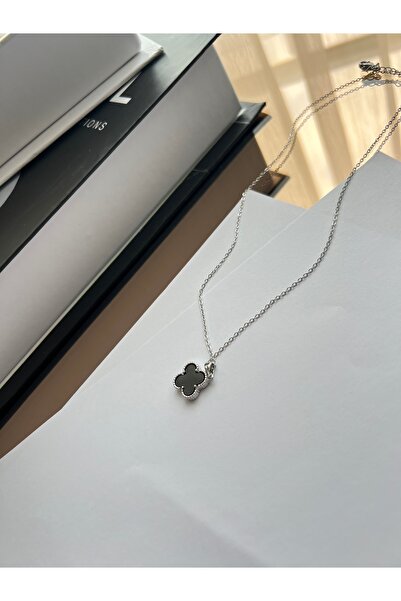 STİL NOKTA Çelik Çift Taraflı Yonca Van Cleef Kolye Zirkon Taş Kararma Yapmaz