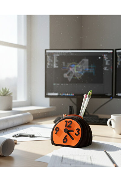 Elana Design Kalemlikli Masa Saati - Homy Sessiz Masa Saati ve Kalemlik (Gize...