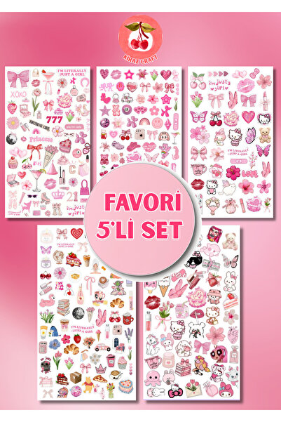 Kiraz Craft Pembe Pink Estetik 5’li Sticker Etiket Set – Ajanda, bullet journ...