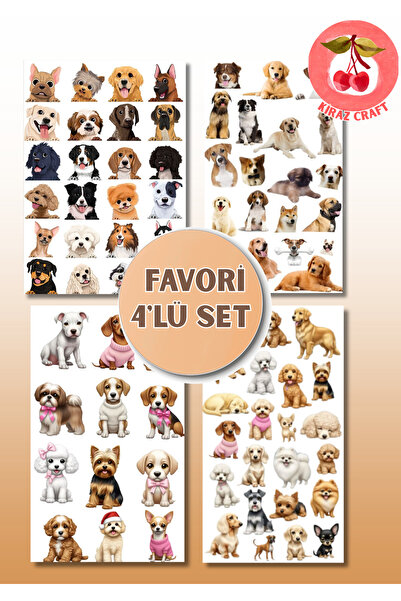 Kiraz Craft Favori 4’lü Köpek Sticker Etiket Set – Sevimli - Ajanda, bullet j...