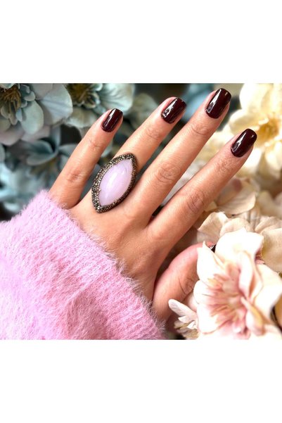 Ceso Accesories Retro Style Shuttle Pink Stone Antique Bronze Ring