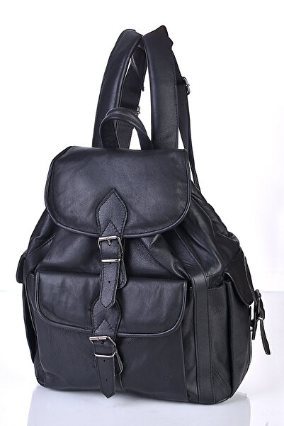 fubileather حقيبة ظهر من الجلد الطبيعي باللون الأسود للجنسين - متعددة الأقسام...