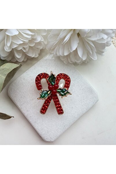 Nes Kokinalı Kırmızı Şeker Yılbaşı Broş