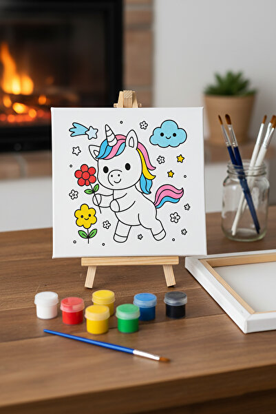 RenkliİzlerAtölyesi Çocuk Tuval Boyama Seti (Unicorn)