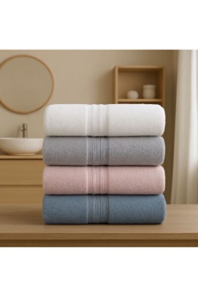 Pazarplus 4 Pieces 100% Cotton 50 X 90cm Blue Bath Towel Set Bathroom Hand Fa...