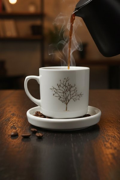 evcime Tree of Life Gold Gilded Mug Single Person 2 Piece Coffee Set
