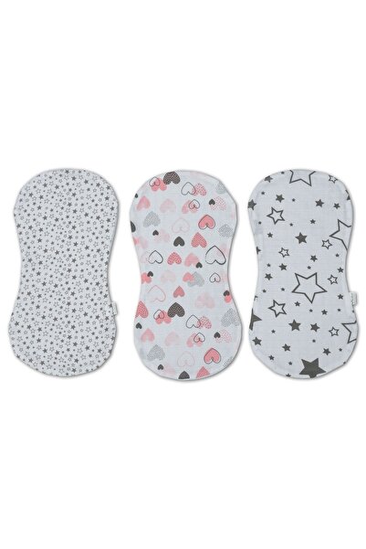 Kidizi Set of 3 double anti-regurgitation protectors made of muslin and flannel Pink Hearts