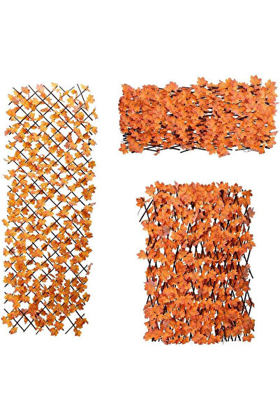 genric سياج حديقة خشبي مزين بأوراق قيقب برتقالية صناعية (100 سم)